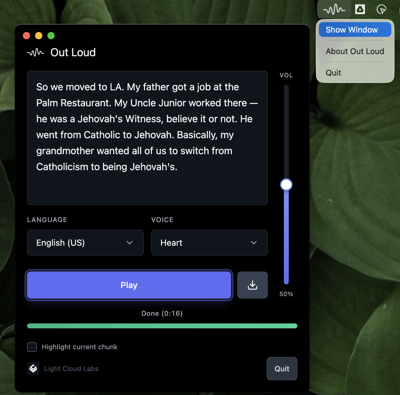 Out Loud System Tray